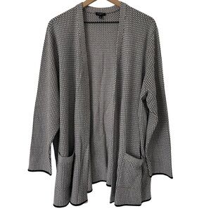 Talbots 3X Houndstooth Knit Cardigan Open Front Pockets Cozy Casual Minimalist